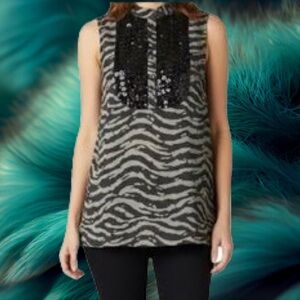 Michael Kors Beaded Embellished Top with Zebra Print